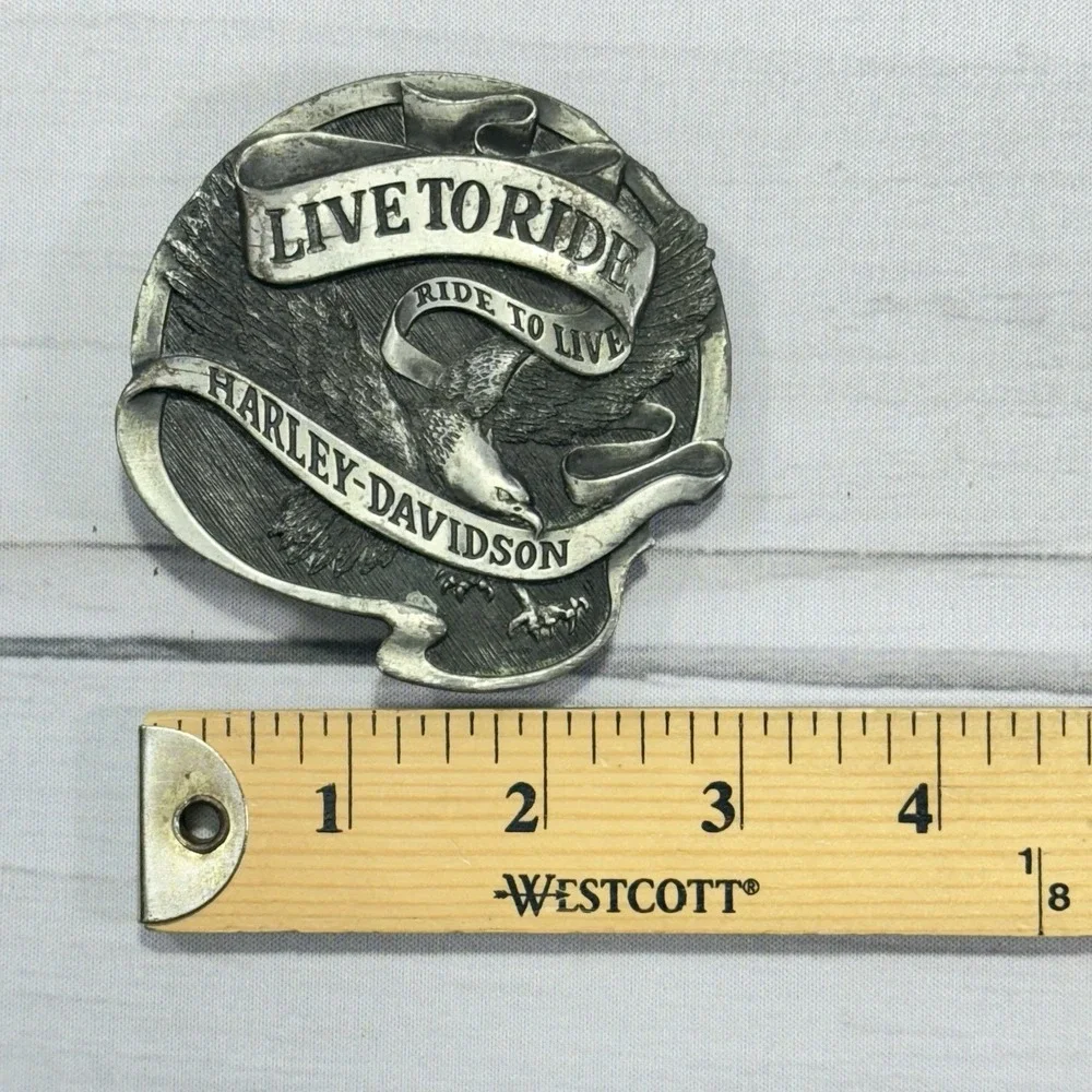 Harley Davidson Belt Buckle Unisex OS Silver Vintage Eagle Live to Ride Biker